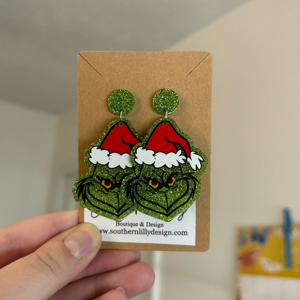 Glitter Grinch Earrings
